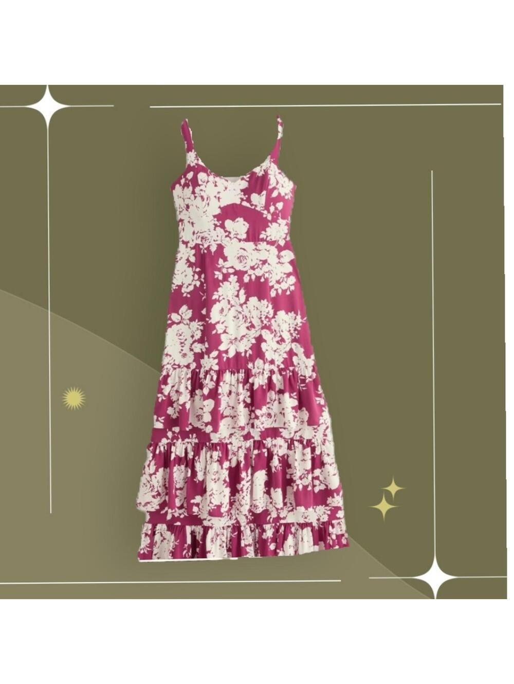 🍋✨ NWT Abercrombie Ruffle Drama Maxi Dress In Pink Rose Floral Size M